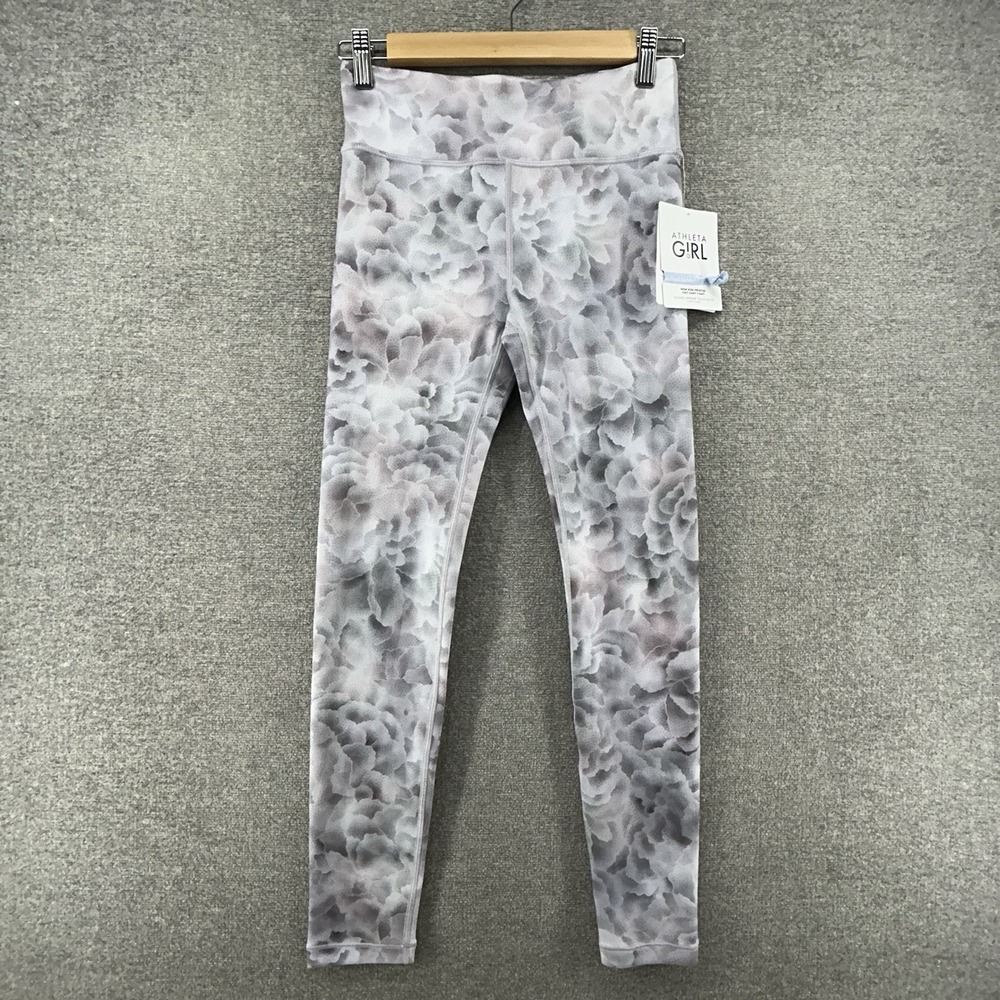 Athleta Girl High Rise Printed Chit Chat‎ Leggings XL /14 Gray Floral NEW $55